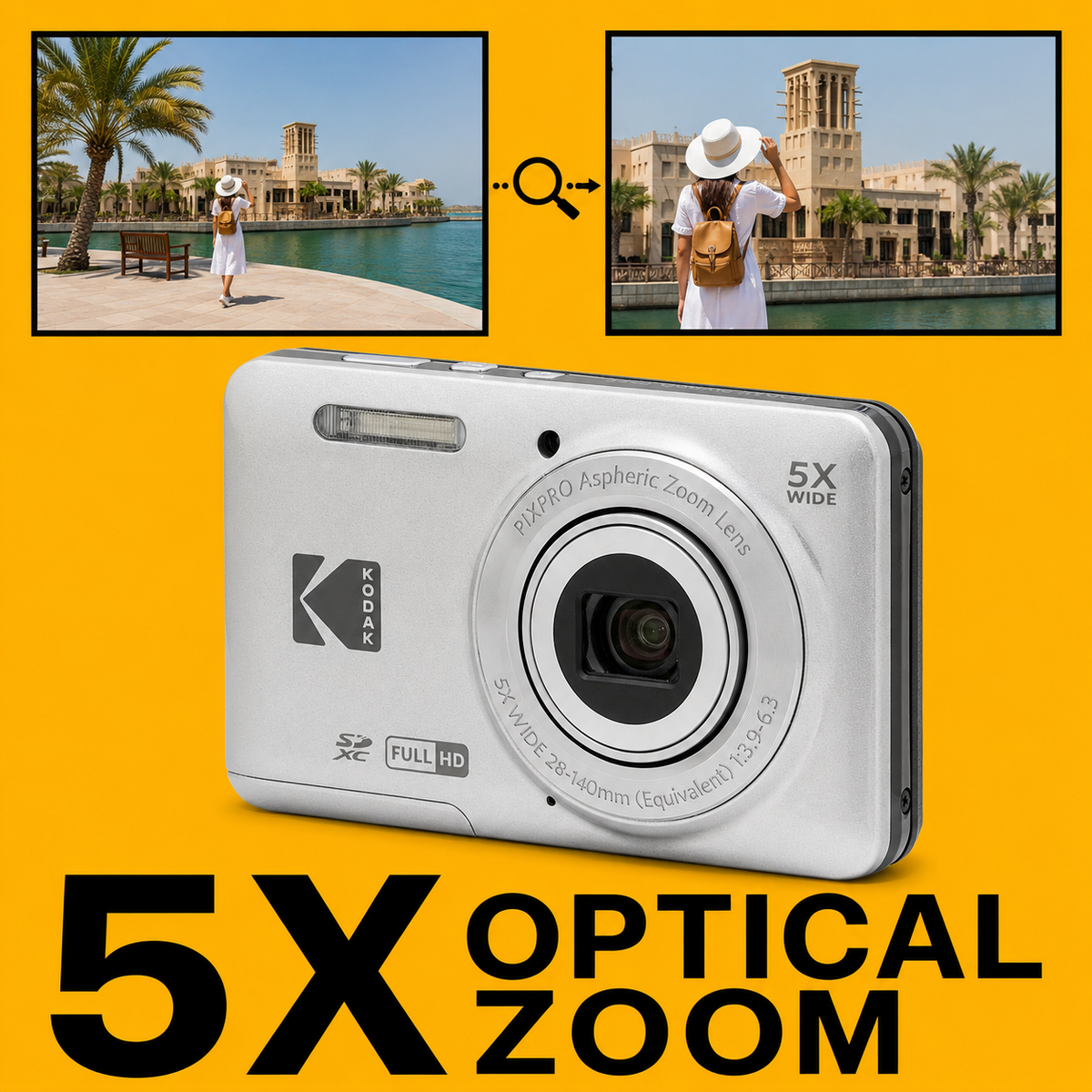 KODAK PIXPRO FZ55 Digital Camera, Silver, Gradient Pink Strap Carry Case, 64GB SD Card, Silver Card Reader Bundle - image 4