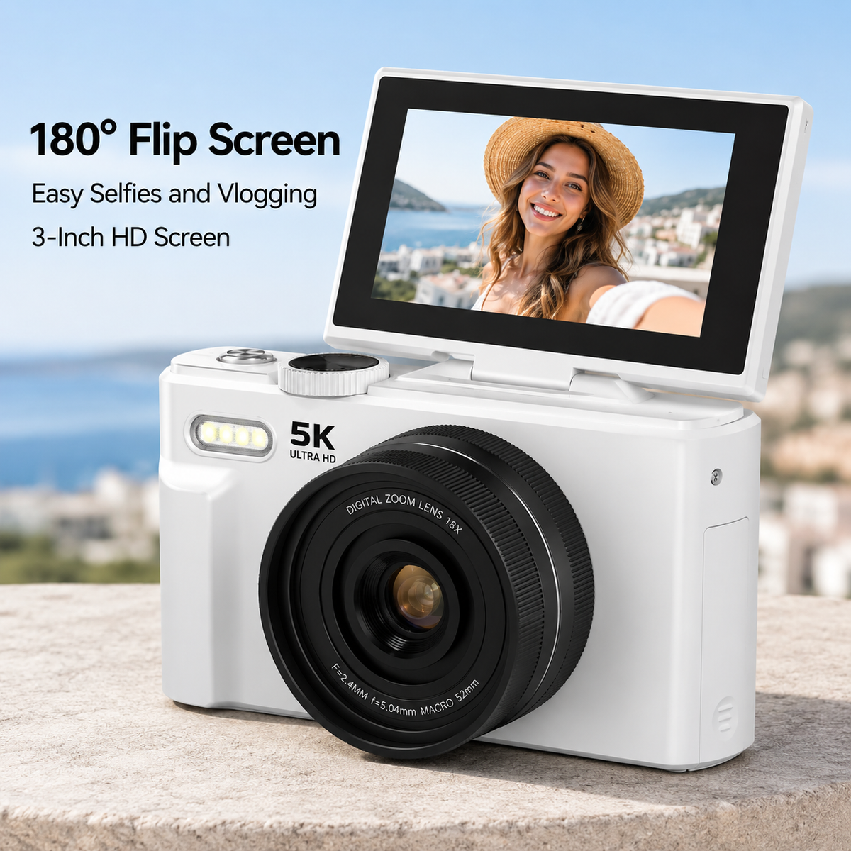 FLATIC Compact Digital Camera, White, 128GB SD Card - image 4