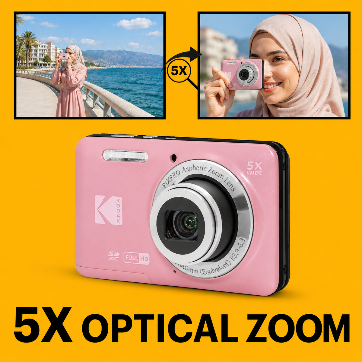 KODAK PIXPRO FZ55 Digital Camera, Pink, Ivory Strap Carry Case Bundle - image 4