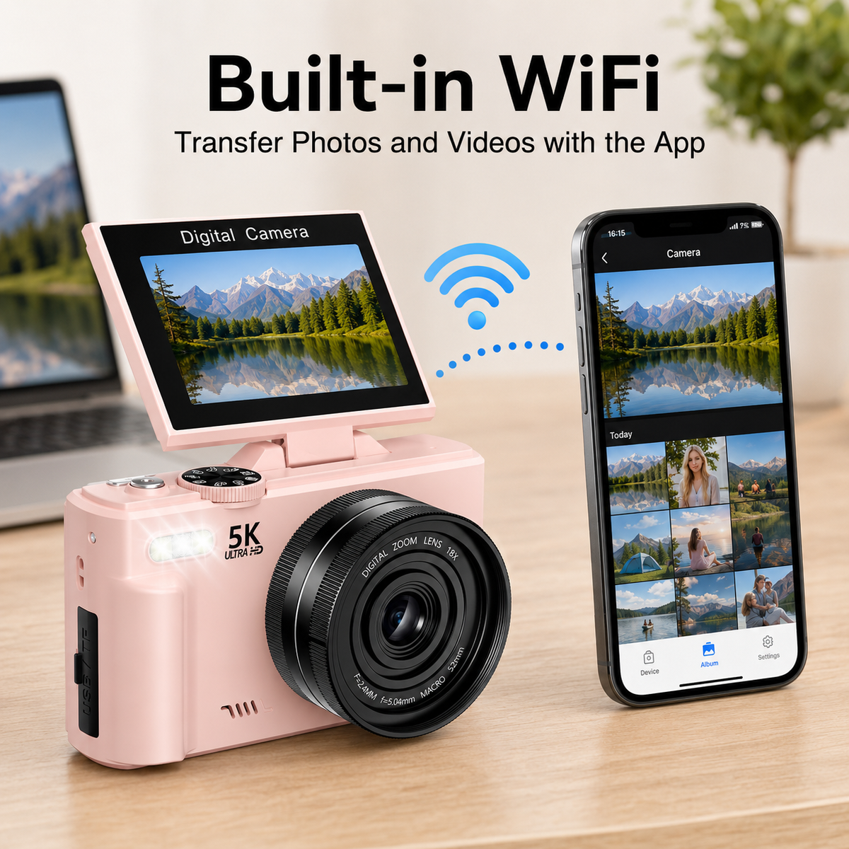 FLATIC Compact Digital Camera, Pink, 128GB SD Card - image 5