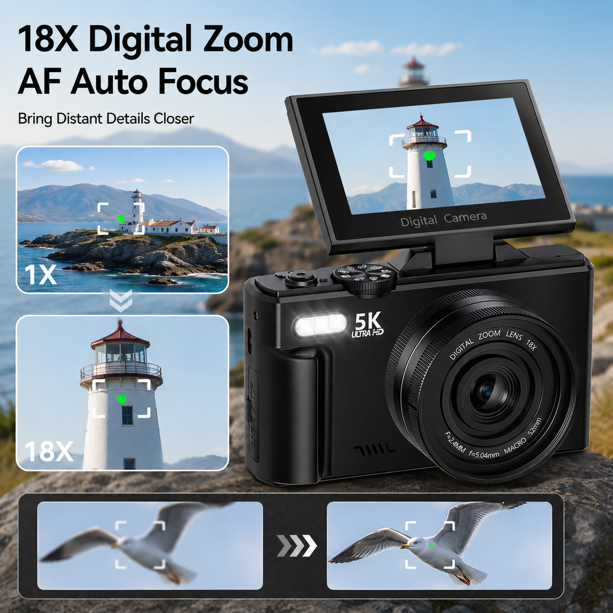 FLATIC Compact Digital Camera, Black, 128GB SD Card - image 6