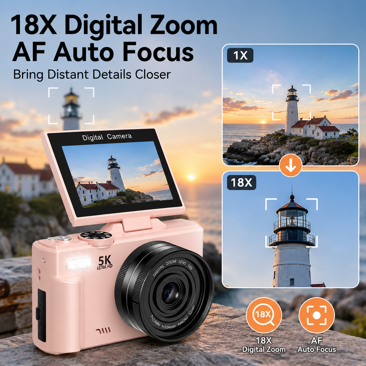 FLATIC Compact Digital Camera, Pink, 64GB SD Card - image 6