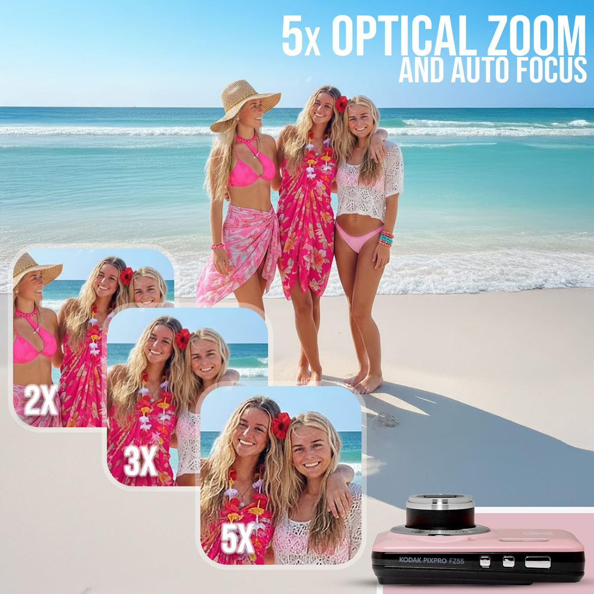 KODAK PIXPRO FZ55 Digital Camera, Pink, Dark Gray Card Reader Bundle — image 6
