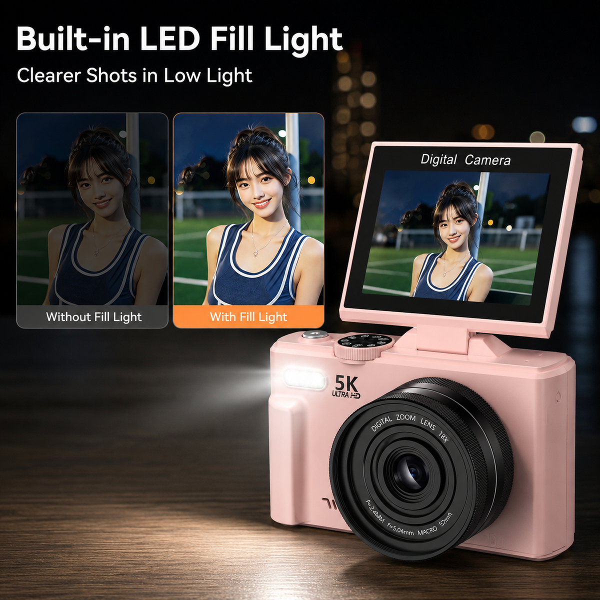 FLATIC Compact Digital Camera, Pink, 64GB SD Card - image 7