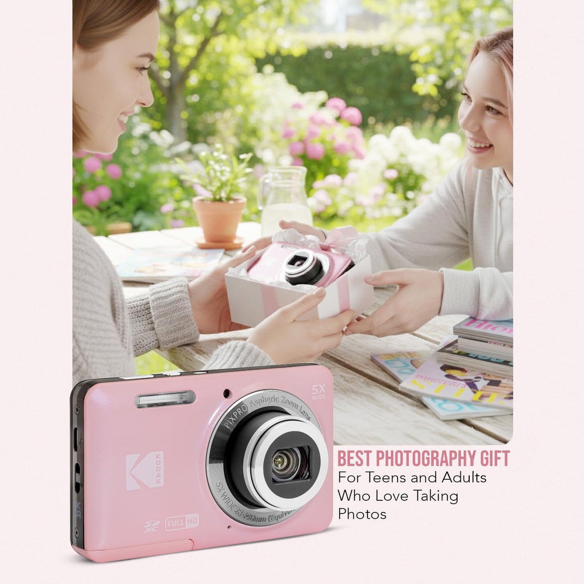 KODAK PIXPRO FZ55 Digital Camera, Pink, Black Cat Silicone Case Bundle — image 7