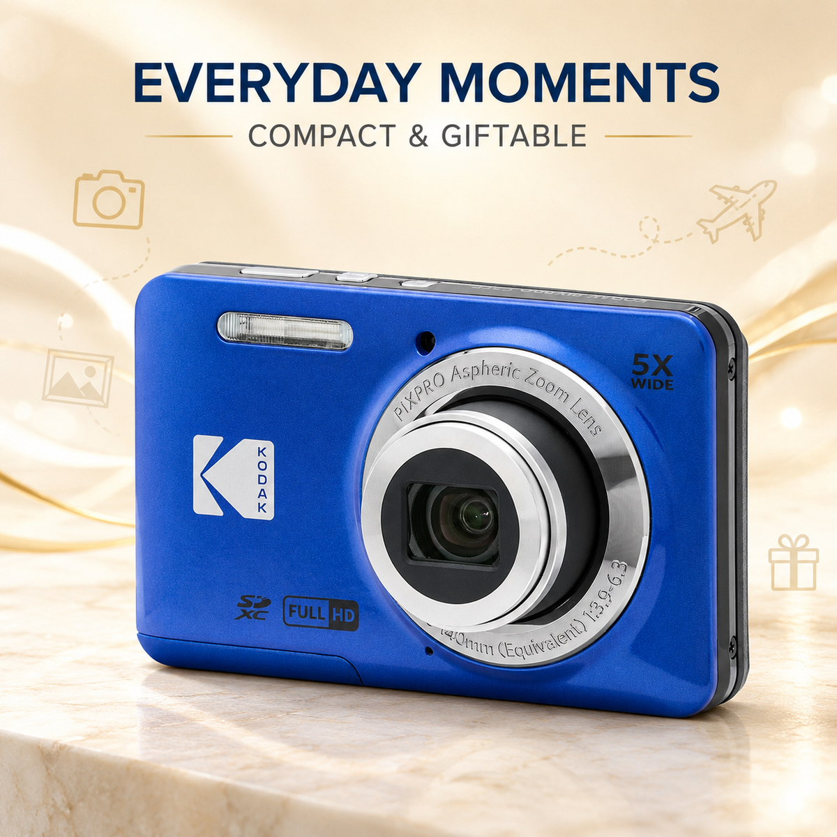 KODAK PIXPRO FZ55 Digital Camera, Blue, Gradient Pink Strap Carry Case, 64GB SD Card, Silver Card Reader Bundle - image 9