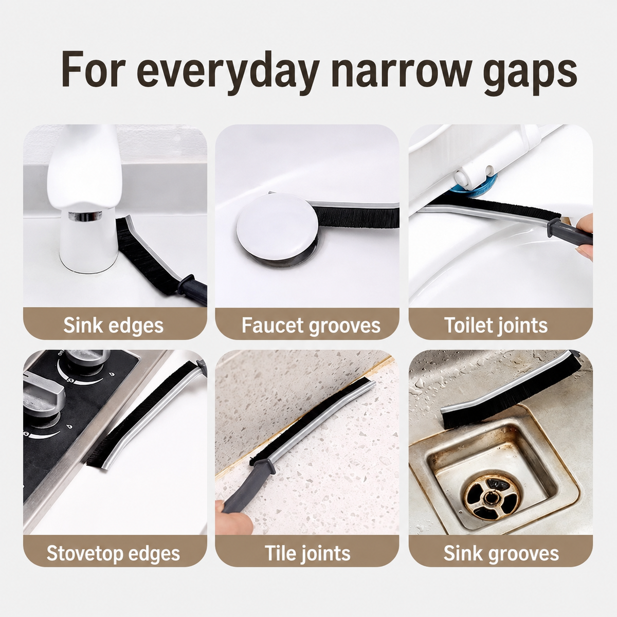JUQI narrow gap brush used around sink edges, faucet grooves, toilet joints, stovetop edges, tile joints and sink grooves
