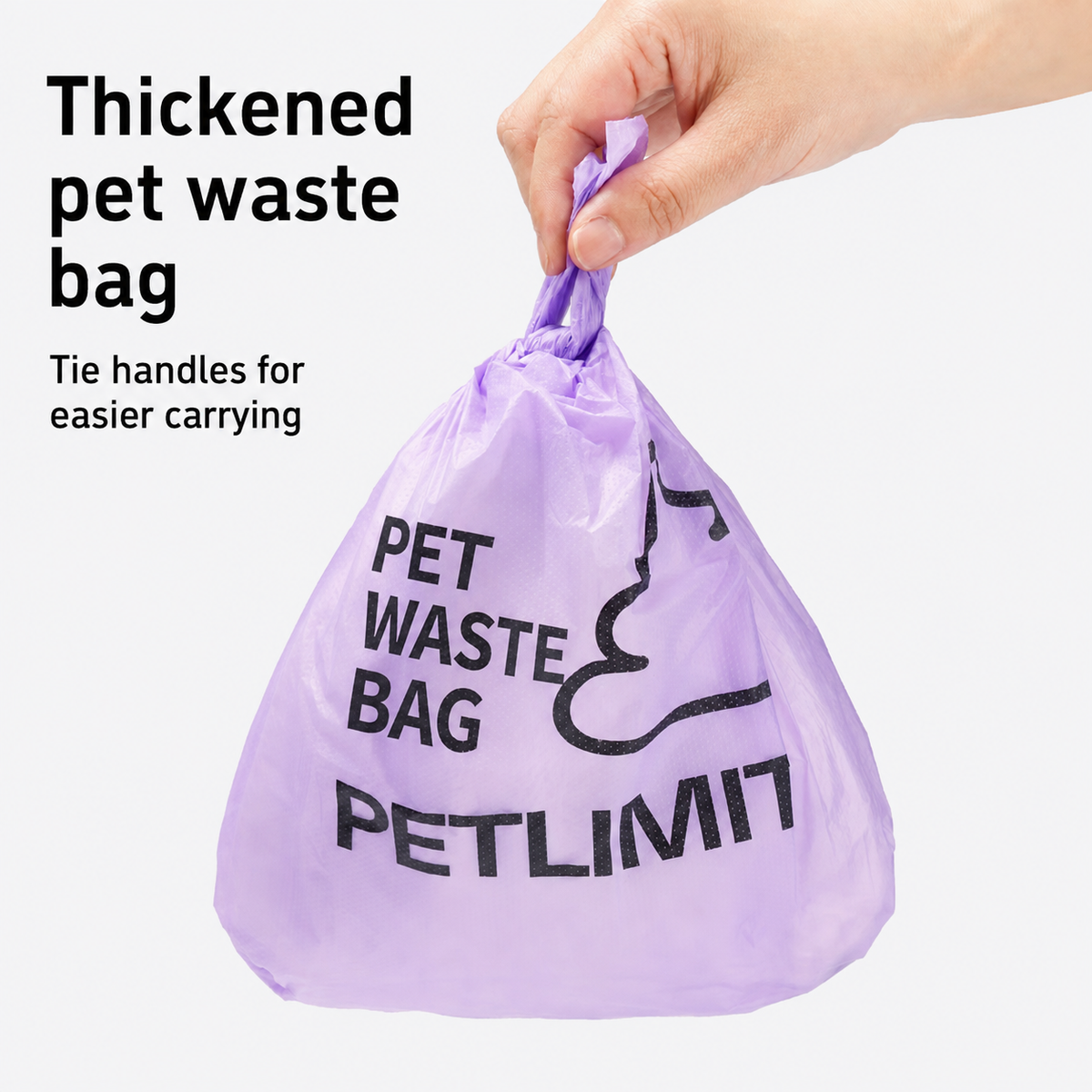 PETLIMIT purple pet waste bag tied by its handles