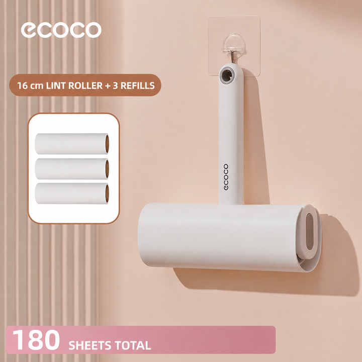 Ecoco white 16 centimeter lint roller with three refill rolls and 180 sheets total